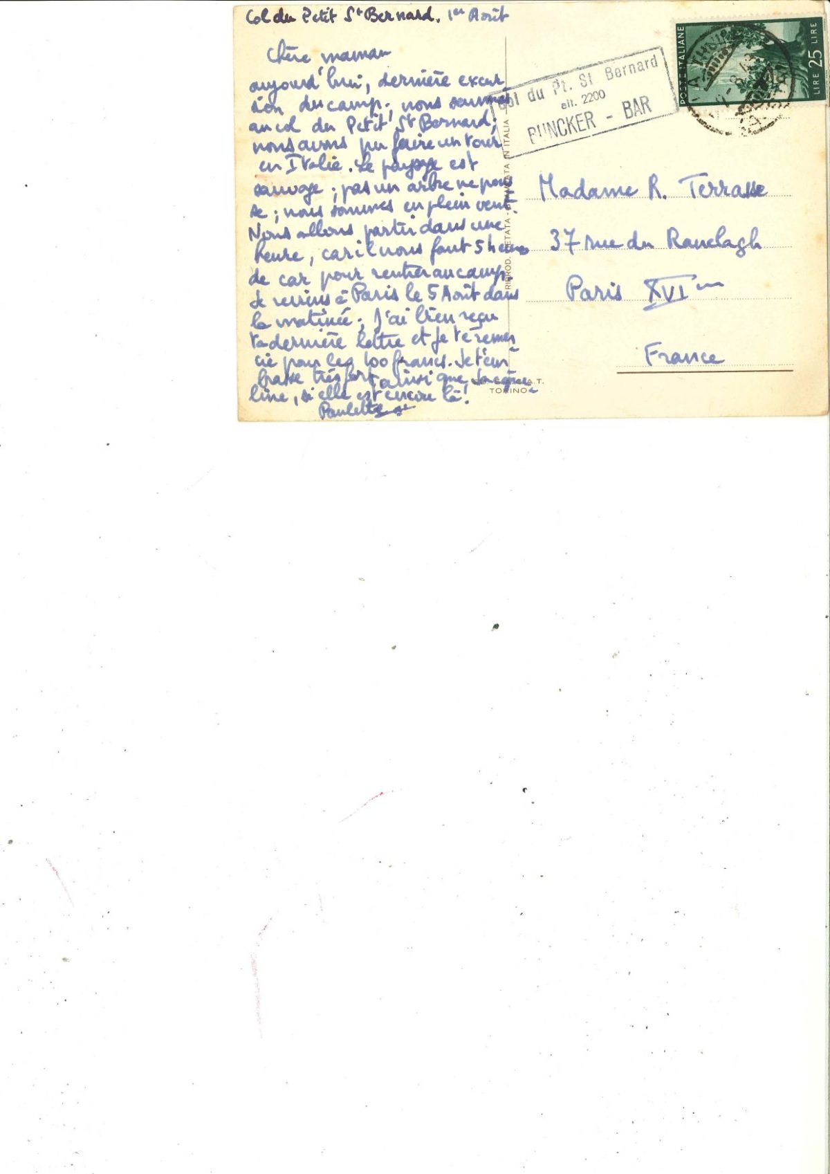 Carte de Paulette TERRASSE à sa mère