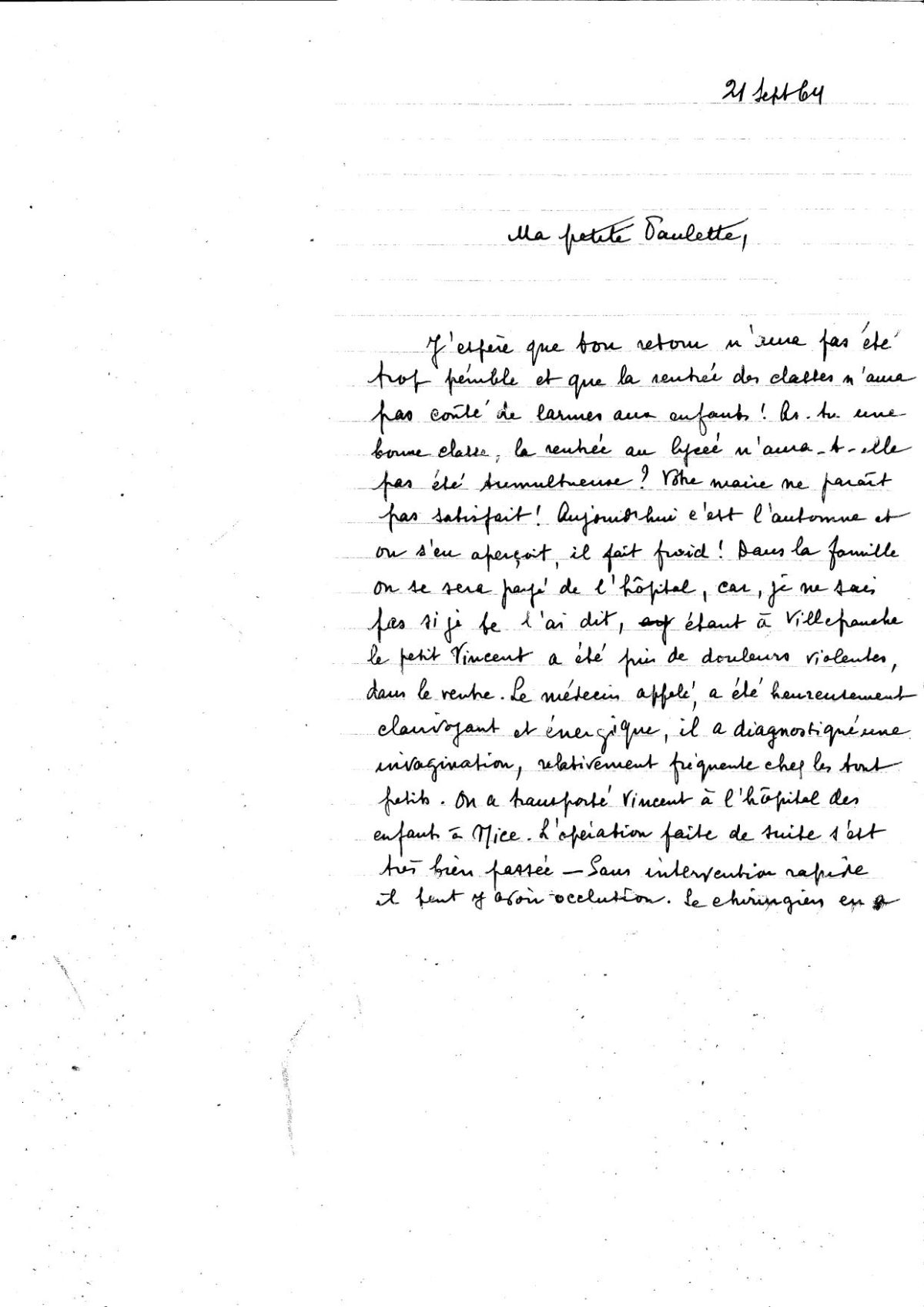 courrier de Raymonde TERRASSE à Paulette le 21 sept 1964