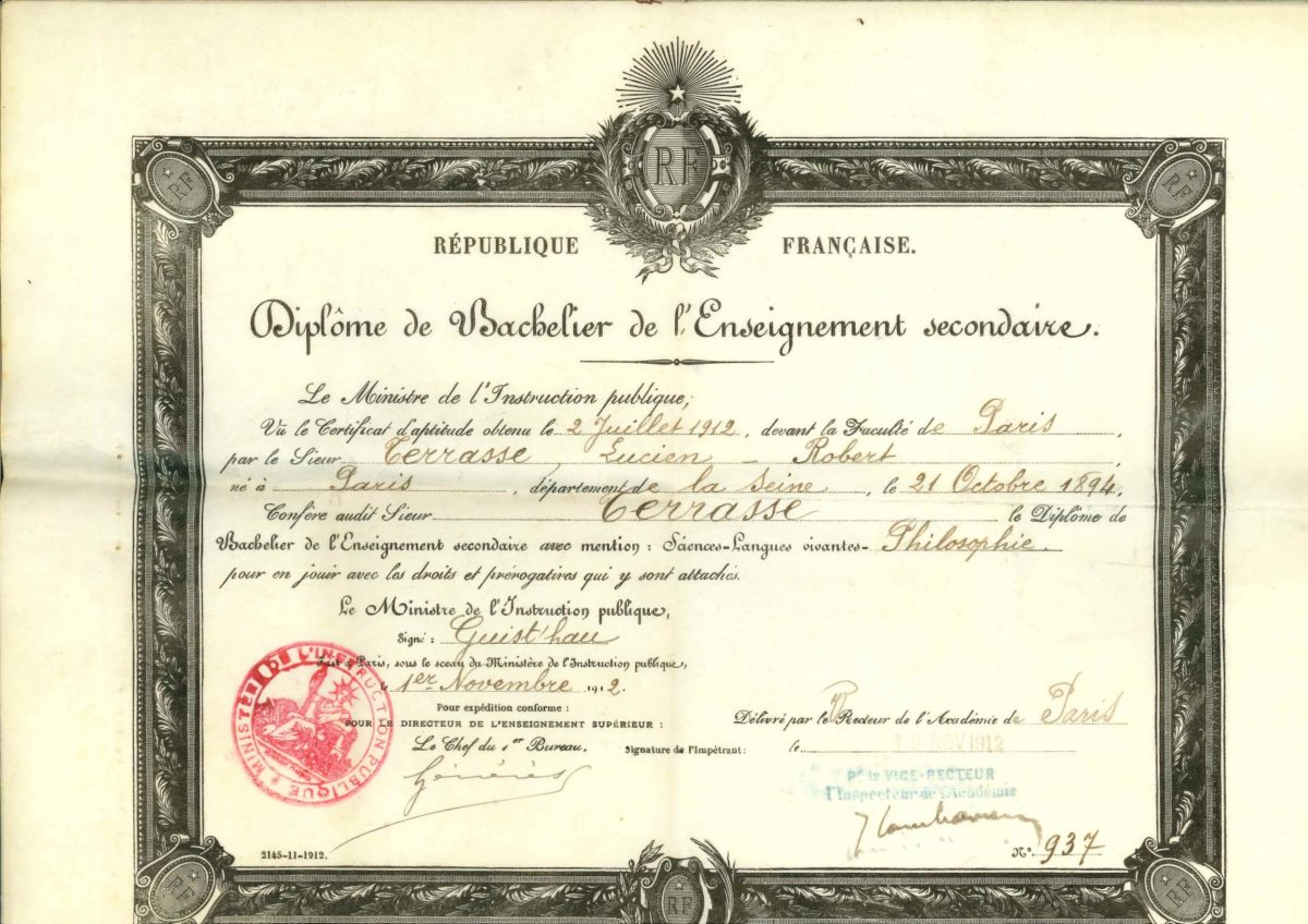 diplôme bac philo 1912 Lucien TERRASSE