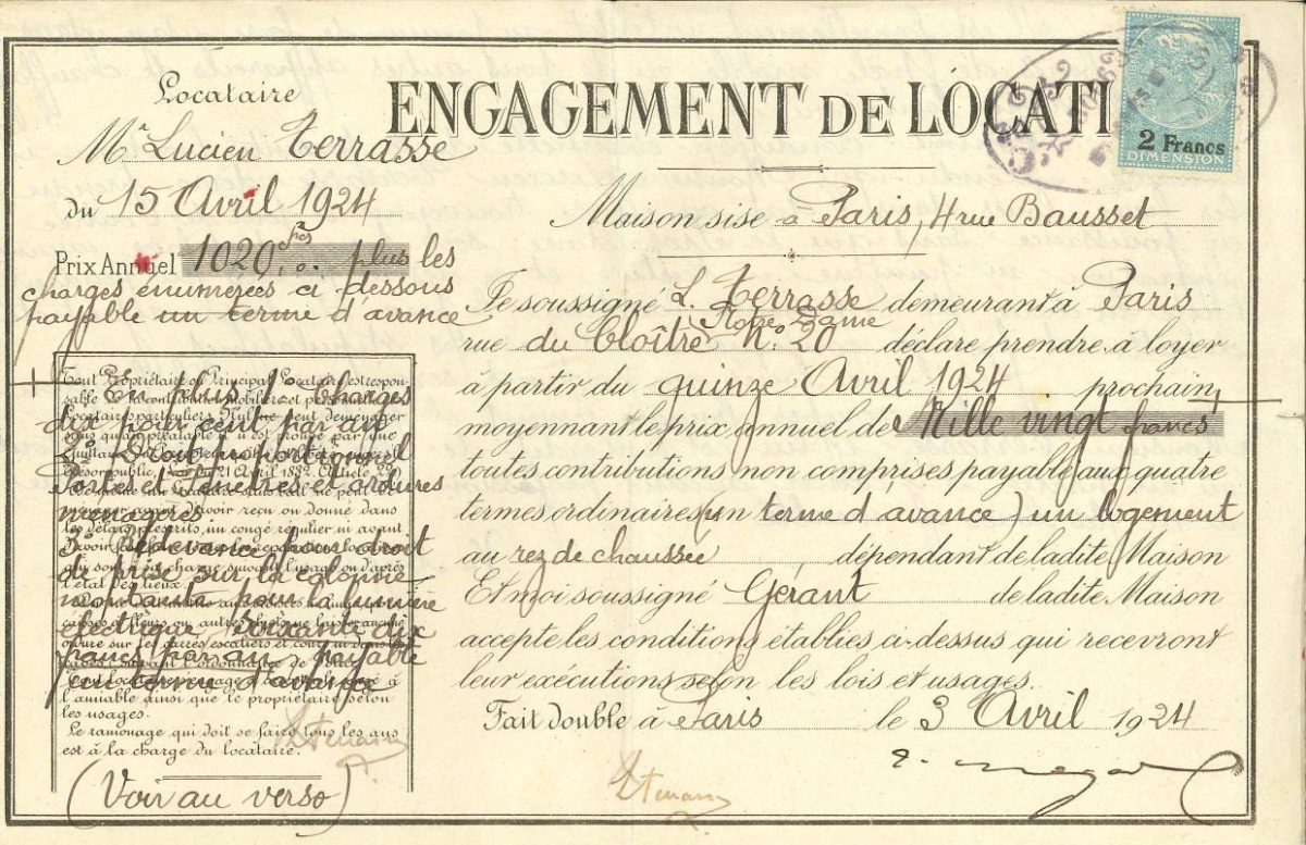 Contrat de location de Lucien TERRASSE