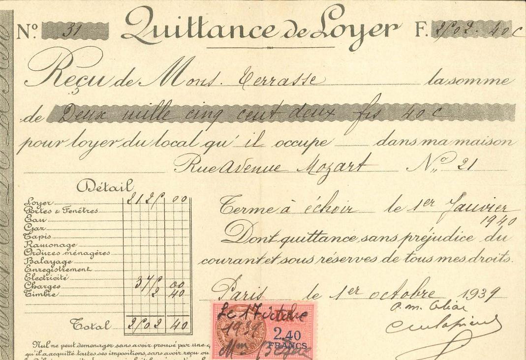 Quittance de loyer de Lucien TERRASSE