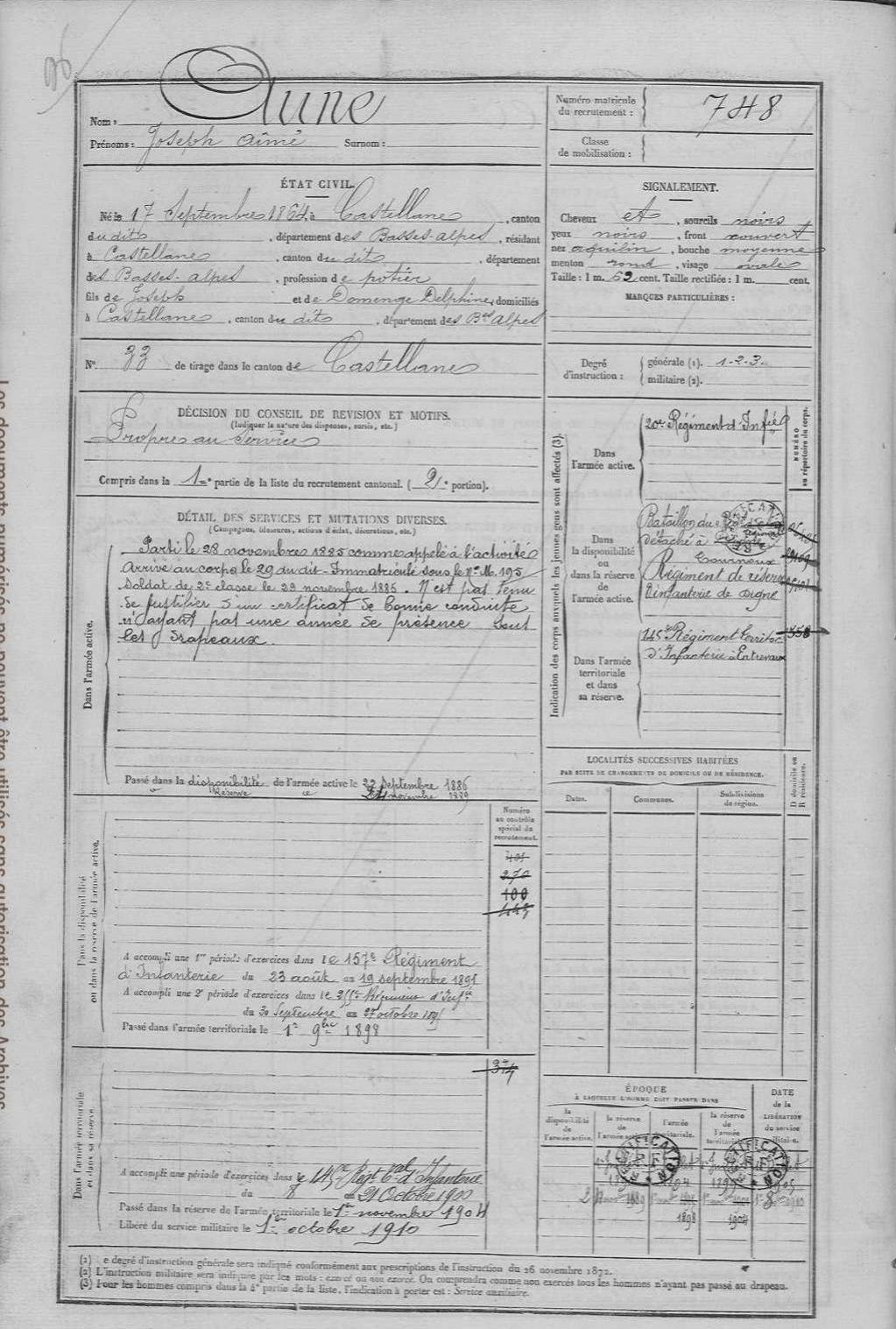 Etats de services militaires de Joseph Aimé AUNE