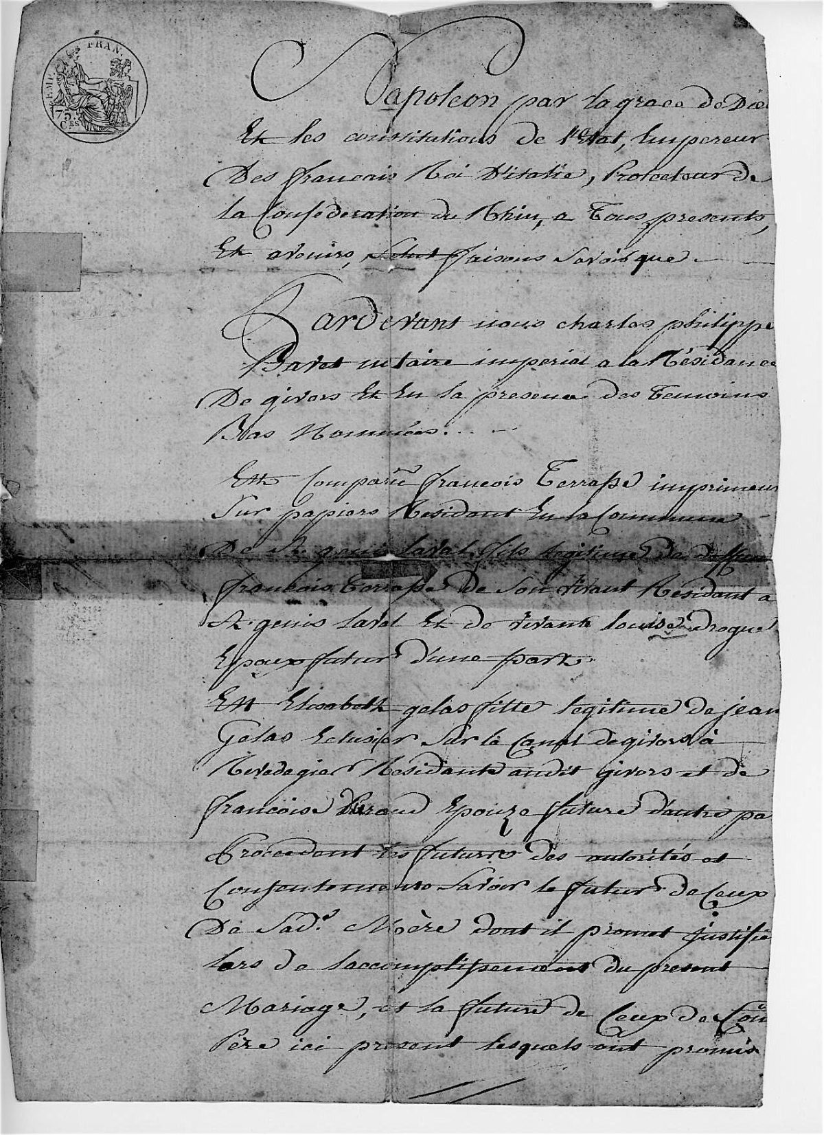 Acte de mariage de François TERRASSE et Élisabeth GELAS