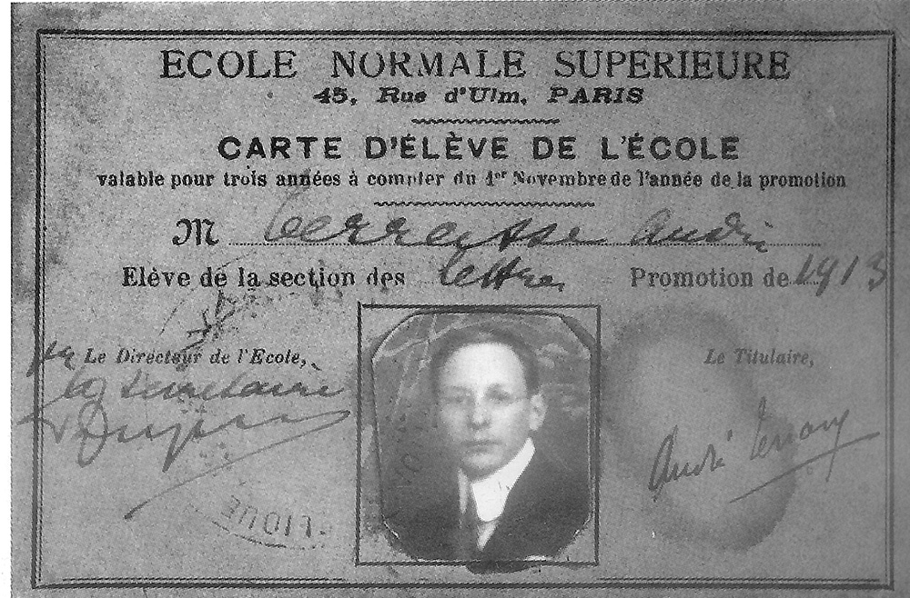 carte d&rsquo;élève d&rsquo;André TERRASSE à l&rsquo;école normale 1915