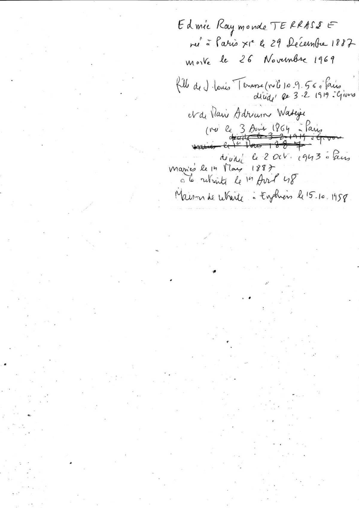 Lettre d&rsquo;éloge de Paulette TERRASSE à sa tante Raymonde