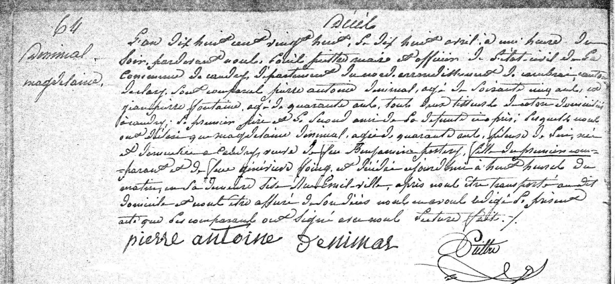 Acte de décès de Magdeleine DENIMAL