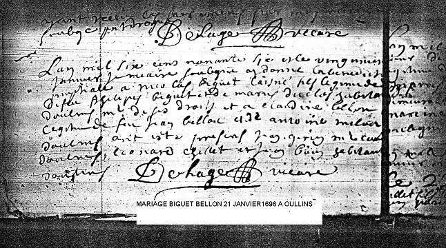 Acte de mariage de Nicolas Biguet et Claudine Bellon