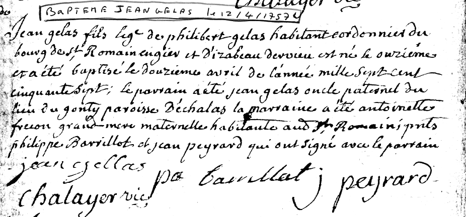 Acte de baptême de Jean GELAS